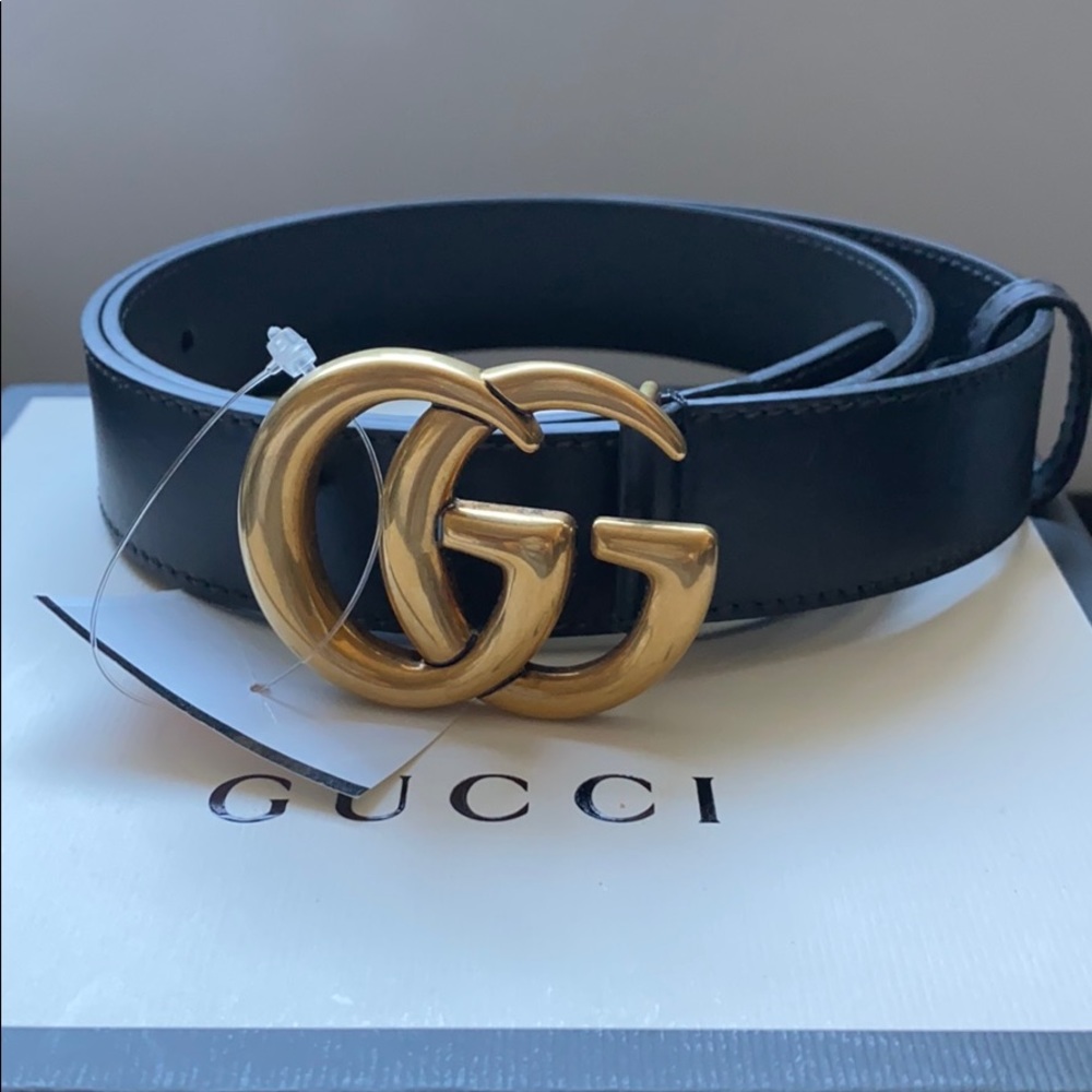 Double GG Gucci Leather Gucci Belt in Black